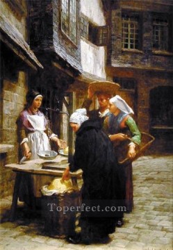 Leon Augustin Lhermitte Painting - The Butter Market rural scenes peasant Leon Augustin Lhermitte